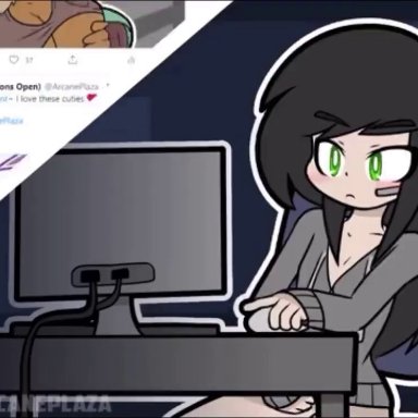 animated, arcaneplaza, black hair, discord, green eyes, masturbation, sound, tagme, twitter, video