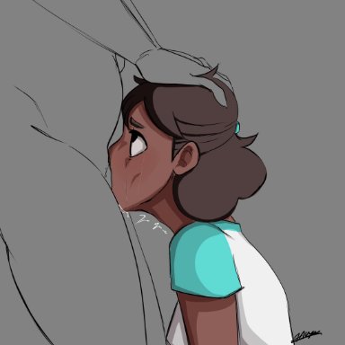 1boy, 1girls, clothed female nude male, connie maheswaran, dark-skinned female, dark skin, deepthroat, fellatio, inuyuru, oral, rolling eyes, sketch, steven universe, tears