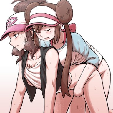 1futa, 1girls, ambiguous penetration, ass, blush, breasts, brown hair, cap, closed eyes, double bun, female, futa on female, futa with female, futanari, hat