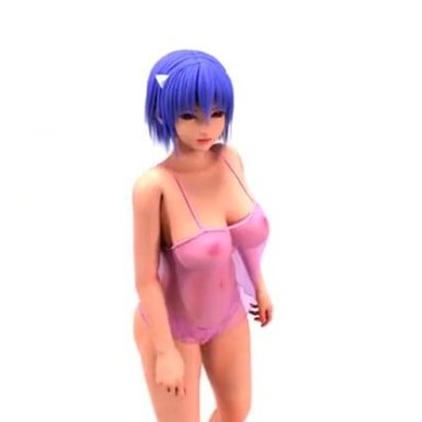 1boy, 2girls, 3d, animated, areolae, arm grab, ass, ass shake, bent over, big ass, big breasts, blue hair, bottomless, bounce, bouncing ass