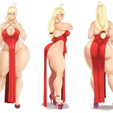 1girls, applejack (mlp), ass, back, back view, big ass, big breasts, big butt, blonde hair, blush, breasts, dress, female, female focus, female only