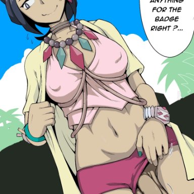 1futa, 1puuuuuu, balls, black hair, embarassed, futa only, futanari, olivia (pokemon), penis, phimosis, pokemon, thundersharxxx, white skin