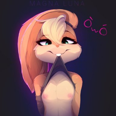 absurd res, anthro, areola, breasts, clothed, clothing, clothing lift, exposed breasts, eyebrows, eyelashes, female, hi res, lagomorph, leporid, lola bunny