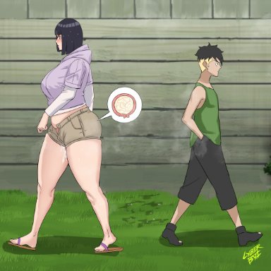 1boy, 1girls, after sex, after vaginal, age difference, bbw, boruto: naruto next generations, clothing, cum in uterus, cyberboi, dripping, dripping cum, female, hyuuga hinata, kawaki