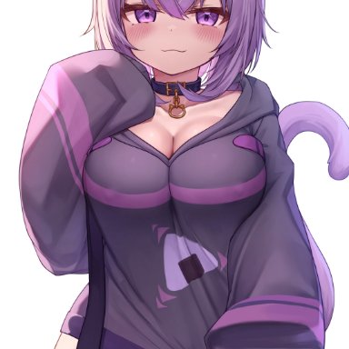 animal ears, bottomless, cleavage, deaver, hololive, nekomata okayu, nekomimi, pussy, tail, uncensored