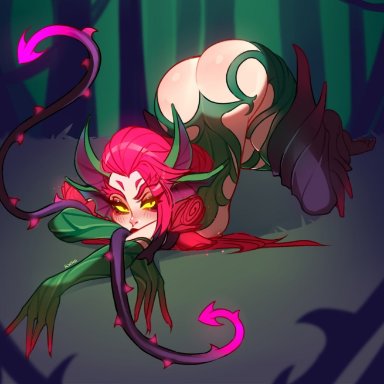 ass, big ass, female, ilewdha, ilwha, league of legends, lying, plant, plant girl, red hair, yellow eyes, zyra