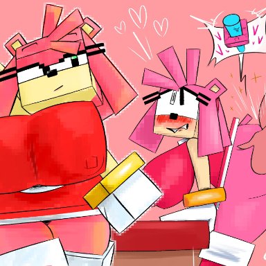 ambiguous penetration, amy rose, big ass, big breasts, minecraft, minecraft amy, ota (artist), sonic (series), square breasts
