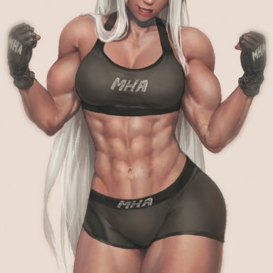 1girls, abs, breasts, cleavage, dark-skinned female, dark skin, female, female only, miruko, muscles, muscular, muscular female, my hero academia, prinzkuon, rumi usagiyama