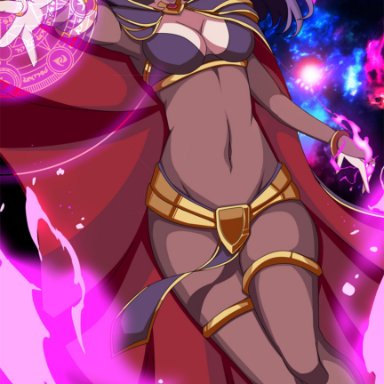 big breasts, bodystocking, bra, cape, cleavage, crossover, female, fire emblem, fire emblem: awakening, fully clothed, jewelry, long hair, magic, navel, nintendo