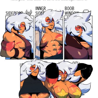 areolae, cartoon network, cleavage, detached sleeves, druzsea, gem (species), jasper (gem), jasper (steven universe), jayecho, meme, muscular female, nipple pasties, orange skin, shirt cut meme, steven universe