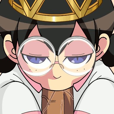 1boy, 1girls, :>=, animated, artist name, black hair, crown, fellatio, female focus, freckles, glasses, hair ribbon, kirby (series), kirby 64, looking at viewer