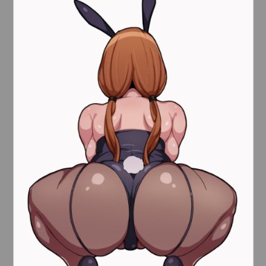 1girls, 2020, aged up, alternate version available, ass, ass focus, big breasts, black high heels, black leotard, black pantyhose, breasts, brown hair, bunny ears, bunny girl, bunnysuit