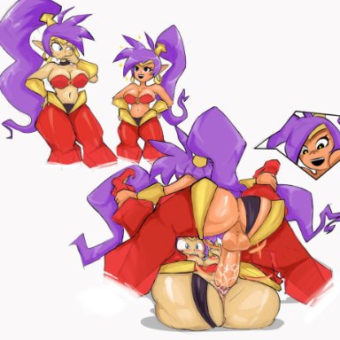 ass, big ass, dark-skinned female, dark-skinned futanari, dark skin, devilmilk, futanari, mii, mii brawler, mii fighter costume, purple hair, sex, shantae, shantae (character), shantae (cosplay)