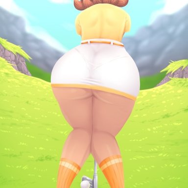 1girls, ass, female, female only, golf club, mario (series), mario golf, nintendo, princess daisy, riukykappa, solo, solo female, tan skin, thick thighs, thighhighs