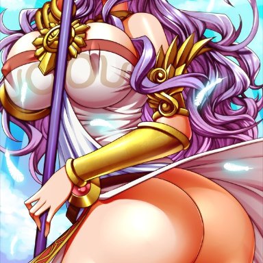 1girls, ass, bare ass, bare shoulders, blue sky, breasts, camilla (fire emblem), cloud, company connection, cosplay, day, dress, erect nipples, erect nipples under clothes, female