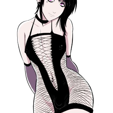 1boy, 2019, beauty mark, black hair, bulge, choker, crossdressing, ear piercing, emo, eyeliner, femboy, fishnet bodysuit, fishnets, lavey, lavey-otokonoko