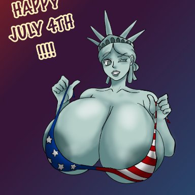 4th of july, america, american flag, anthro, areolae, breasts bigger than head, h3 sama, liberty lady, massive breasts, statue of liberty