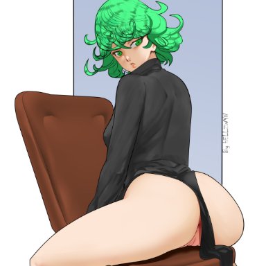 1girls, ass, ass, asshole, big ass, big butt, female, female only, green hair, hell904, looking at viewer, one-punch man, tatsumaki
