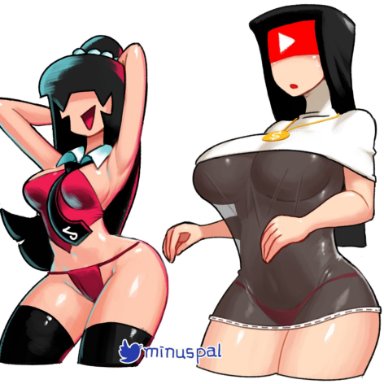 2021, 2girls, absurd res, armpits, arms behind head, arms up, artist name, bare arms, bare shoulders, black hair, blindfold, breasts, clothing, collared shirt, dollar sign