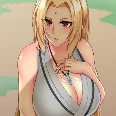 1girls, alternate version available, bare arms, bare shoulders, bbw, big breasts, blonde hair, blush, boruto: naruto next generations, brown eyes, busty, cleavage, clothed, clothing, female