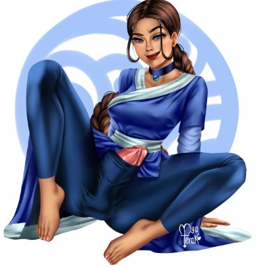 1futa, absurd res, aged up, athletic, avatar futanari, avatar the last airbender, barefoot, big penis, blue eyes, braid, breasts, brown hair, bulge, choker, clothed