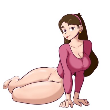 1girls, 2021, big breasts, bottomless, breasts, brown eyes, brown hair, cleavage, clothing, disney, earrings, female, female only, gravity falls, hairband