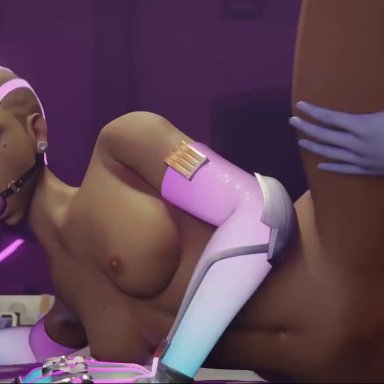 1futa, 3d, animated, areolae, ball gag, blender, bouncing breasts, breasts, dark-skinned female, dark skin, dreamrider, erection, female, femsub, futa on female