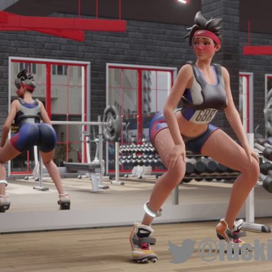female, female only, fuckingtracer, gym, gym uniform, overwatch, tagme, tracer, track and field tracer, twerking, video