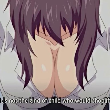 1boy, 1girls, animated, big breasts, black hair, black stockings, breasts, cum, cum in pussy, doggy style, huge breasts, married woman, milf, nerawareta megami tenshi angeltia, screencap