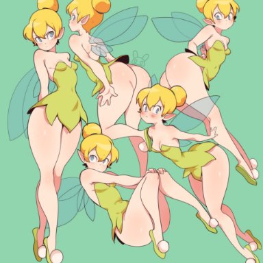 1girls, disney, disney fairies, fairy, fairy wings, female, female only, niucniuc, no panties, peter pan (disney), small breasts, smaller female, solo, solo female, thick thighs