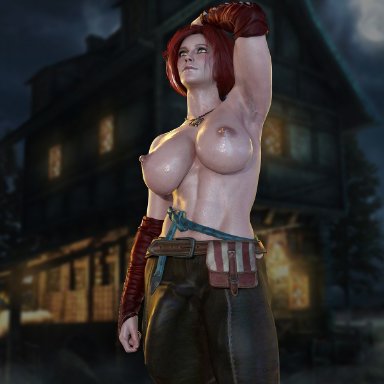 1futa, 3d, abs, adjusting hair, armpit, athletic, athletic futanari, biceps, big breasts, big penis, breasts, bulge, busty, cd projekt red, futa only