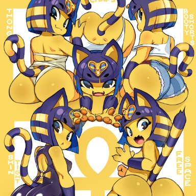 1girls, 4 fingers, :<, :3, animal crossing, ankha, anthro, ass grab, big ass, blue eyes, blue hair, bob cut, booty ass meme, breasts, curvy