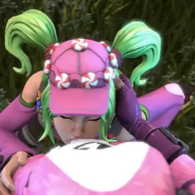 1futa, 1girls, 3d, animated, big penis, cap, cuddle team leader, deepthroat, duo, fellatio, female, fortnite, futa on female, futanari, green hair