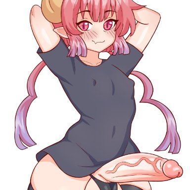 1boy, balls, big penis, cuccoking, femboy, genderswap (ftm), girly, horns, hung trap, ilulu, large penis, looking at viewer, male, male only, miss kobayashi's dragon maid