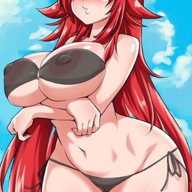 1girls, :o, alternate version available, areolae, arms crossed, arms crossed under breasts, arms under breasts, artist signature, bare shoulders, bayeuxman, belly, belly button, big breasts, big hips, big thighs