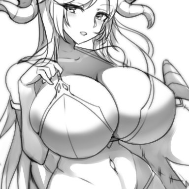 1girls, alternate costume, belly, belly button, bikini, black and white, cleavage, female, fire emblem, fire emblem heroes, flower, flower in hair, freyja (fire emblem), goat, goat horns