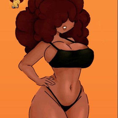 afro, boyfriend-girlfriend, breasts, cleavage, dark-skinned female, dark skin, fangirl, female, friday night funkin, half-dressed, oc, ocxcannon