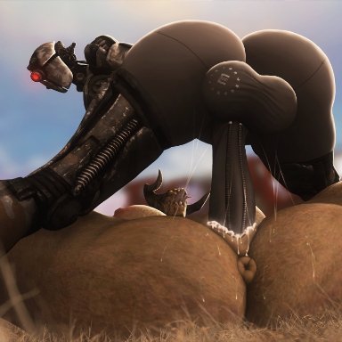 1futa, 1girls, 3d, anus, areolae, ass, assaultron, balls, big penis, blender, breasts, cum, cum in pussy, cum inside, deathclaw