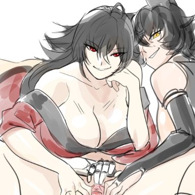 3girls, breasts, incest, kali belladonna, large breasts, mother and daughter, pussy juice, raven branwen, rwby, sinccubi, spread legs, spread pussy, yang xiao long, yuri