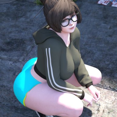 1girls, 2020s, 2021, 3d, ass, big ass, brown eyes, brown hair, clothed, dat ass, female, female only, glasses, gym shorts, hoodie
