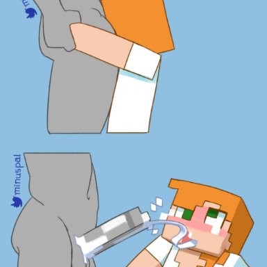 1boy, 1girls, 2021, absurd res, ahe gao, alex (minecraft), anon, arm grab, artist name, ass, bare arms, big penis, blue background, blush, breasts
