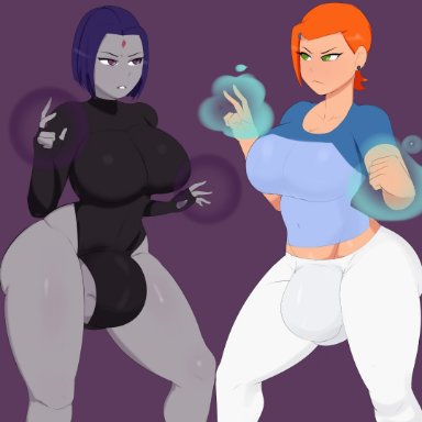 2futas, ben 10, bob cut, breasts, dc, dc comics, dickgirl, dickgirl/dickgirl, ear piercing, futa, futa only, futanari, g3mma, ginger hair, gray skin