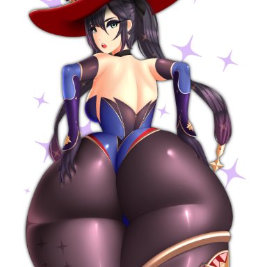 1girls, ass, big ass, big butt, bubble ass, bubble butt, butt, dat ass, fat ass, female, female only, genshin impact, gloves, hand on ass, hat