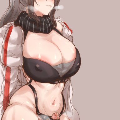 1futa, arknights, balls, big balls, big breasts, big testicles, breasts, chastity, chastity device, clothed, clothing, cum, erection, futa only, futanari