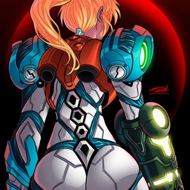 1girls, armor, ass, back view, blonde hair, darkereve, female, female only, hi res, long hair, metroid, metroid dread, nintendo, ponytail, samus aran