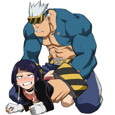 1boy, 1girls, ambiguous penetration, big penis, blush, death arms (my hero academia), doggy style, grabbing hips, kyoka jiro, looking pleasured, my hero academia, rolling eyes, shoganight, size difference, skinny girl