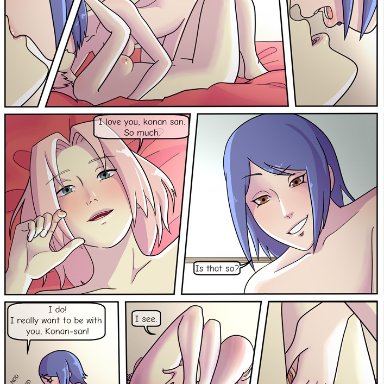 2girls, age difference, anal, anal insertion, anal masturbation, areolae, ass, bent over, blue hair, breasts, chibi, comic, completely nude, completely nude female, dialogue