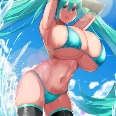 facominn, hatsune miku, huge breasts, large breasts, swimsuit