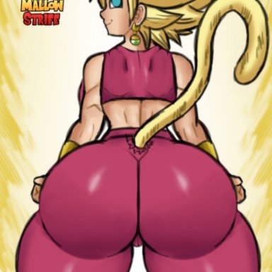 1girls, ass, big ass, bubble butt, cameltoe, dragon ball, dragon ball super, fusion, kefla, looking at viewer, mallow strife, potara earrings, saiyan, saiyan tail, super saiyan