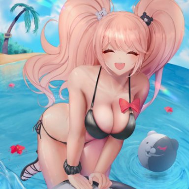 1girls, big breasts, bikini, black bikini, c01a , closed eyes, color, colored, danganronpa, danganronpa: trigger happy havoc, danganronpa s: ultimate summer camp, female, female focus, female only, flower